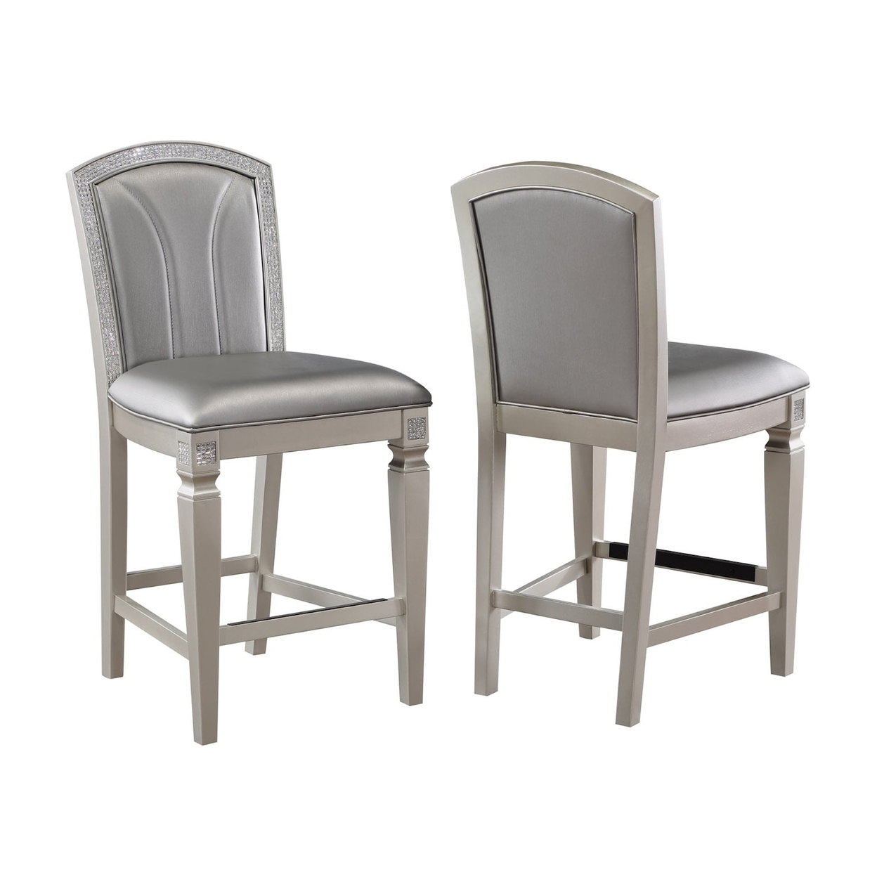 Scott 26 Inch Counter Height Chair Set Of 2, Wood Frame, Faux Leather, Gray -Saltoro Sherpi