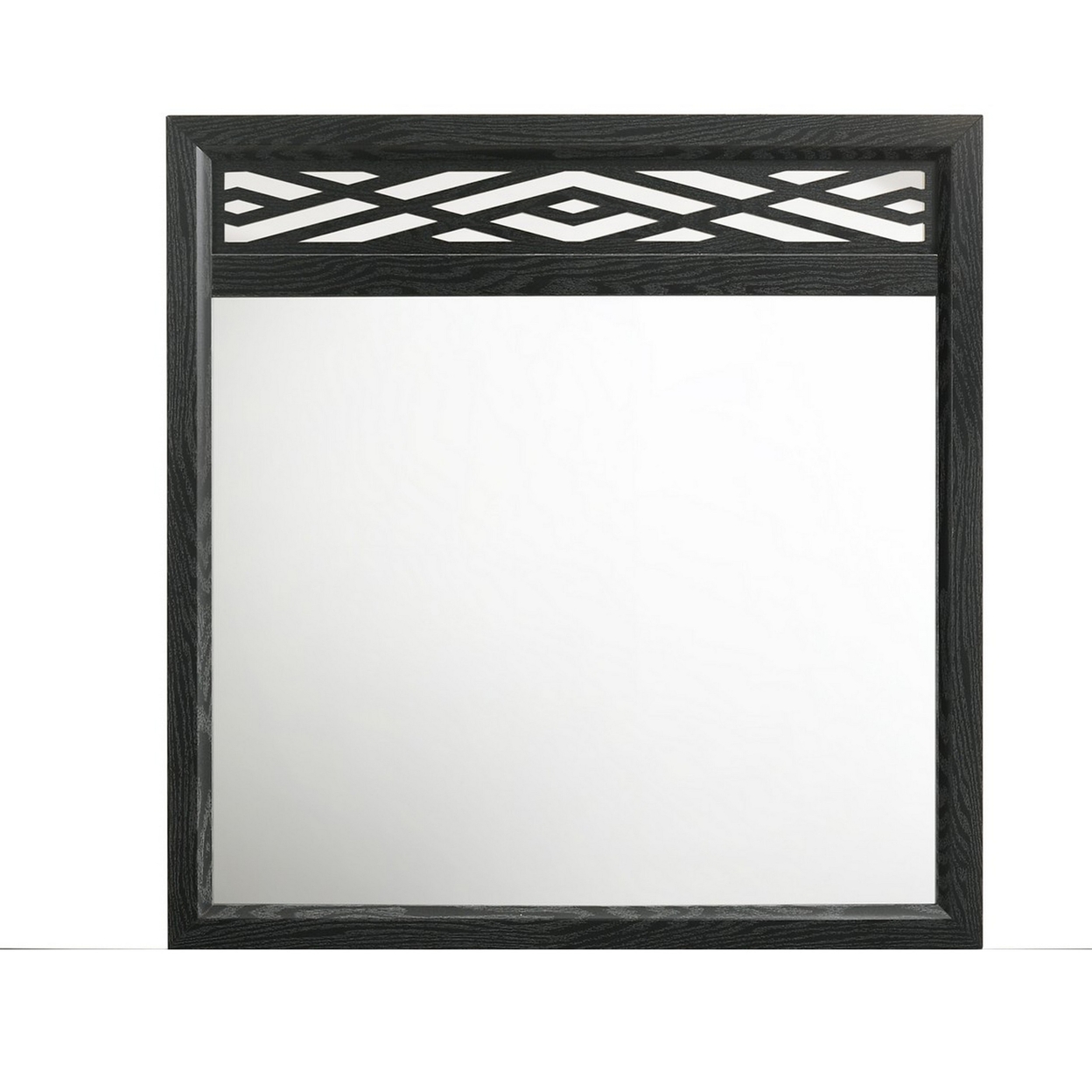 Kira 22 X 40 Dresser Mirror, Geometric Design, Rubberwood, Black Finish -Saltoro Sherpi