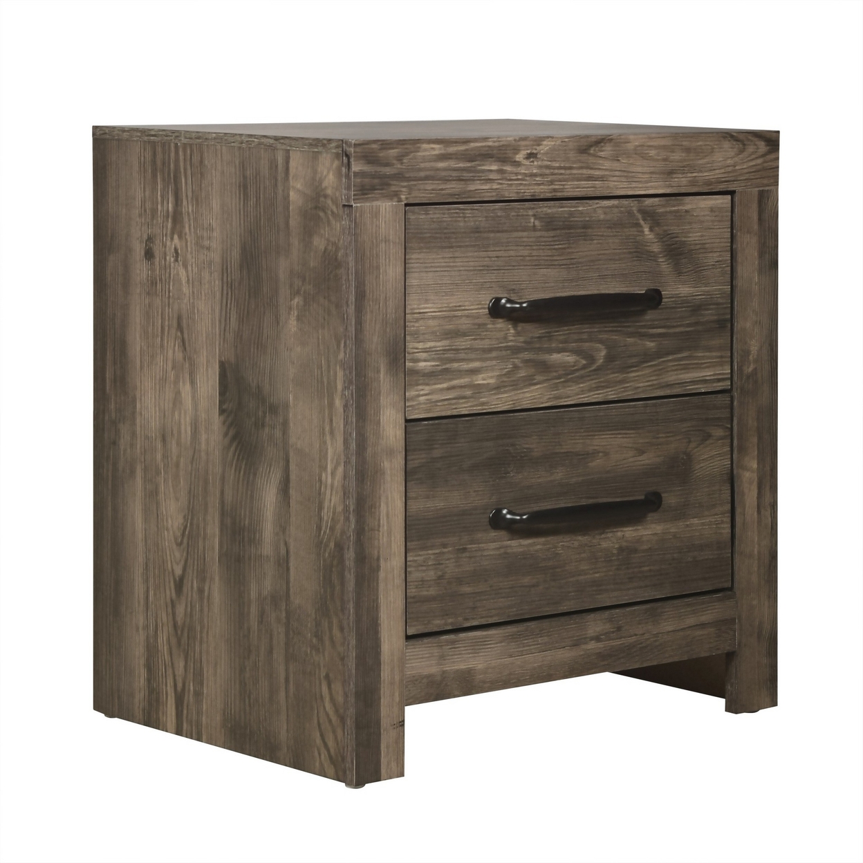 Ent 24 Inch Nightstand, 2 Drawers With Black Handles, Greige Brown Finish -Saltoro Sherpi