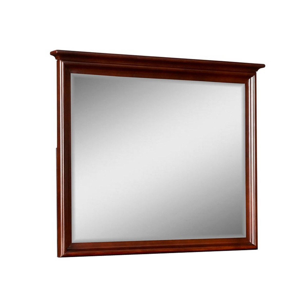 Tia 38 X 46 Dresser Mirror, Basswood Square Frame, Molded Tier Top, Brown -Saltoro Sherpi