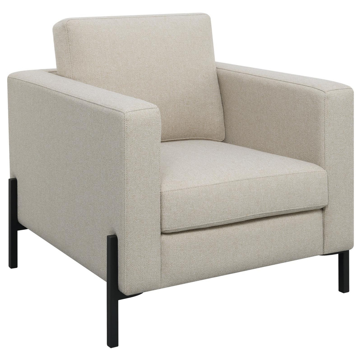 Zoya 33 Inch Chair, Track Arms, Oatmeal Beige Fabric, Herringbone Design -Saltoro Sherpi
