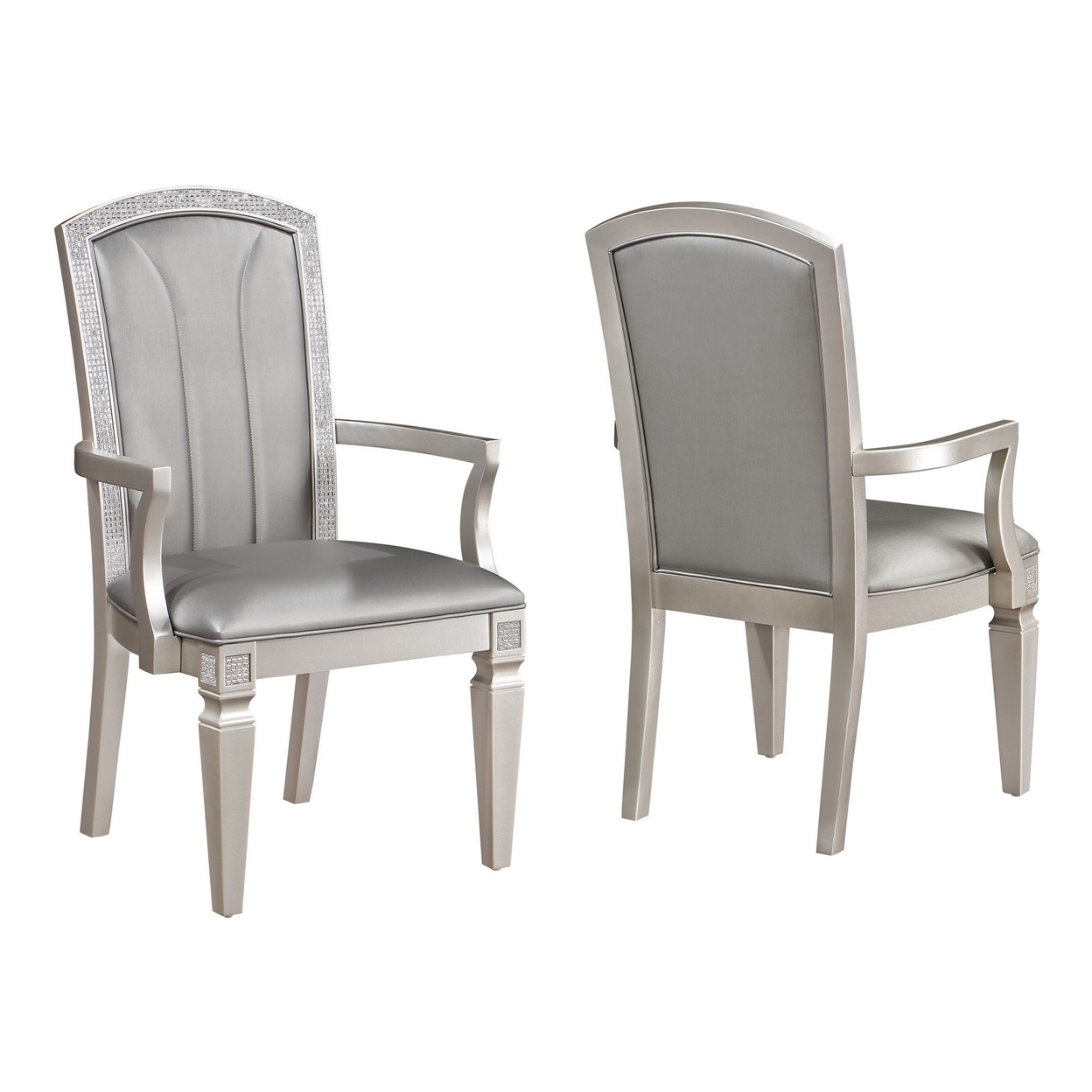Scott 23 Inch Dining Armchair Set Of 2, Gray Faux Leather And Taupe Wood -Saltoro Sherpi