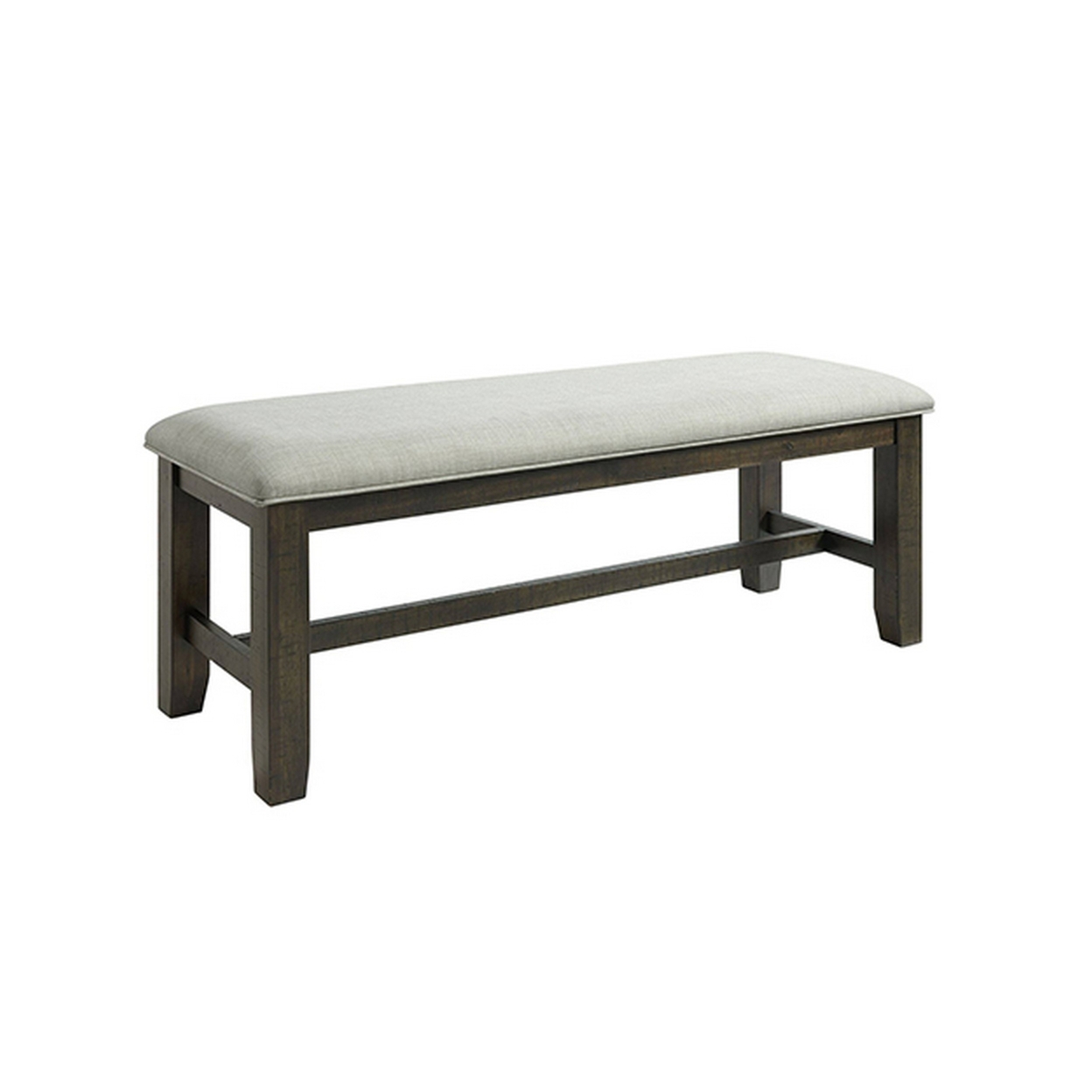 Cameron 50 Inch Bench, Brown Wood Frame, Gray Poly Linen Upholstery -Saltoro Sherpi