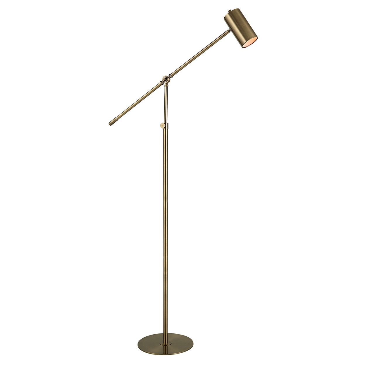 60 Inch Floor Lamp, Adjustable Length, Metal Shade, Antique Brass Finish -Saltoro Sherpi
