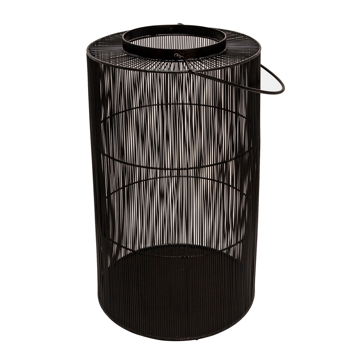 26 Inch Tall Lantern, Round Body Shape, Black Metal Wire Mesh With Handle -Saltoro Sherpi