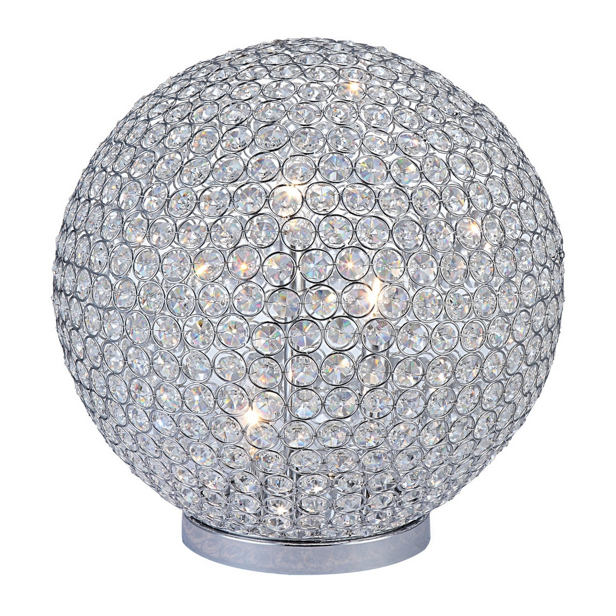 Hazel 17 Inch Table Lamp, Crystal, LED Globe Shade, Metal, Clear Finish -Saltoro Sherpi