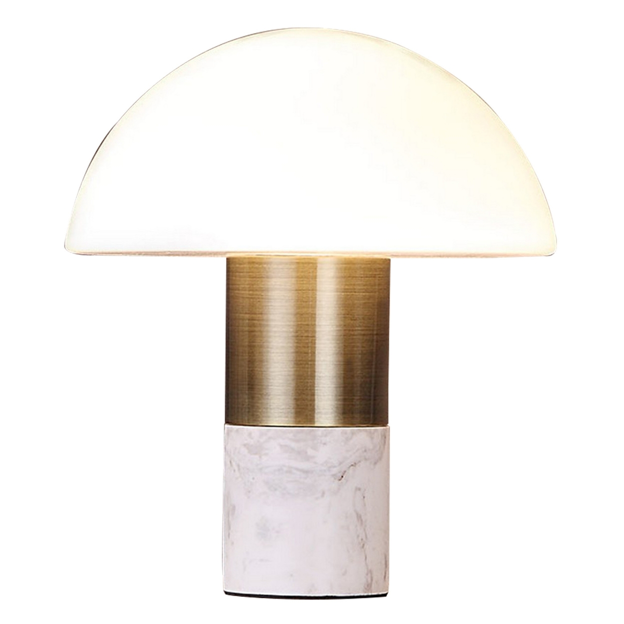 Lumina 15 Inch Table Lamp, Antique Brass Metal, Marble, Dome Shape, Gold -Saltoro Sherpi