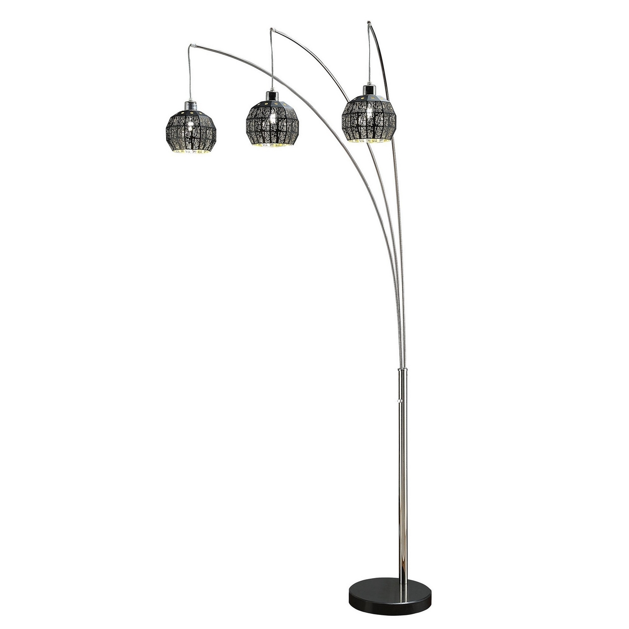 92 Inch 3 Arm Arc Floor Lamp With Modern Round Metal Base, Silver Finish -Saltoro Sherpi