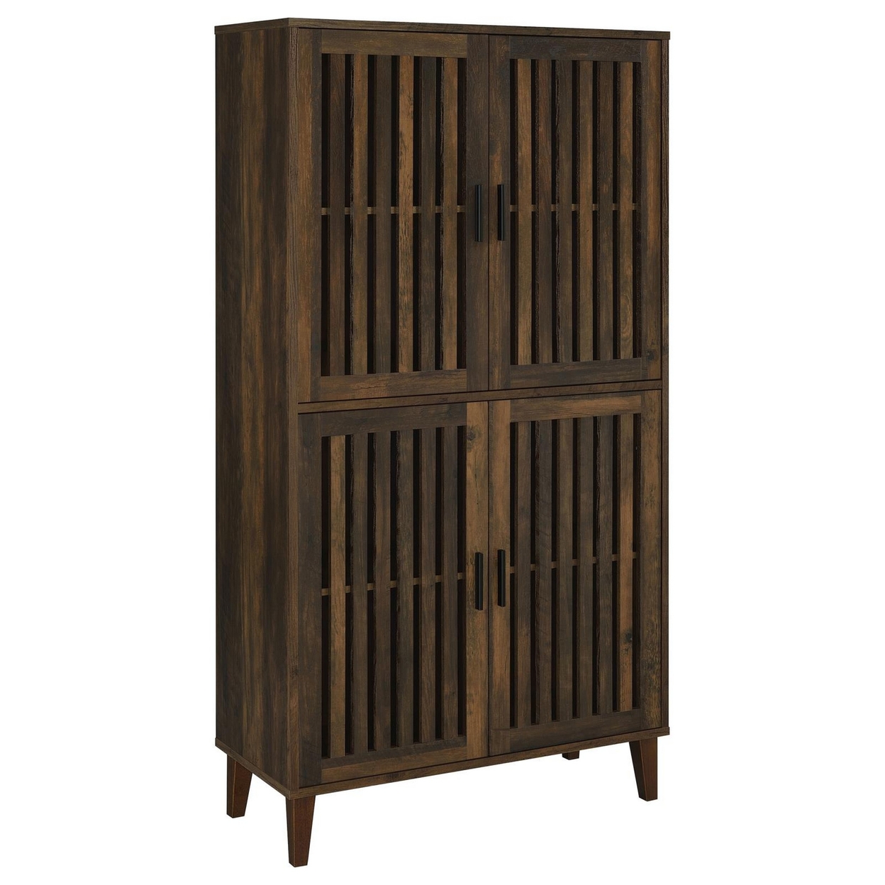 69 Inch Tall Accent Cabinet, Vertical Slatted Design, Brown And Black -Saltoro Sherpi