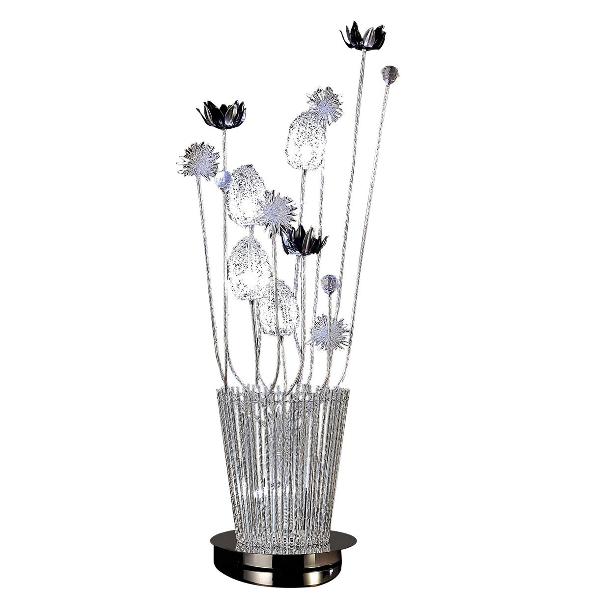 26 Inch Accent Table Lamp, Flower Vase Design, Metal, Chrome Finish -Saltoro Sherpi
