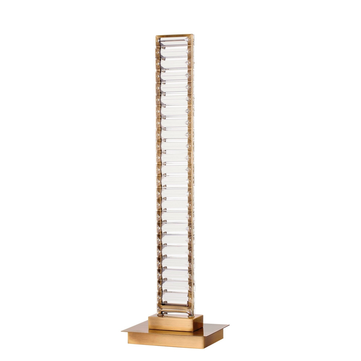 Lizy 24 Inch Tall, Thin Table Lamp, Crystal, LED Metal Frame, Antique Brass -Saltoro Sherpi