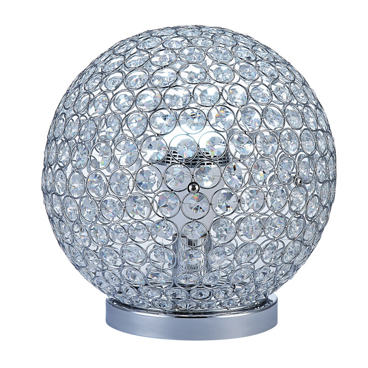 Hazel 13 Inch Table Lamp, Crystal, LED Globe Shade, Metal, Clear Finish -Saltoro Sherpi