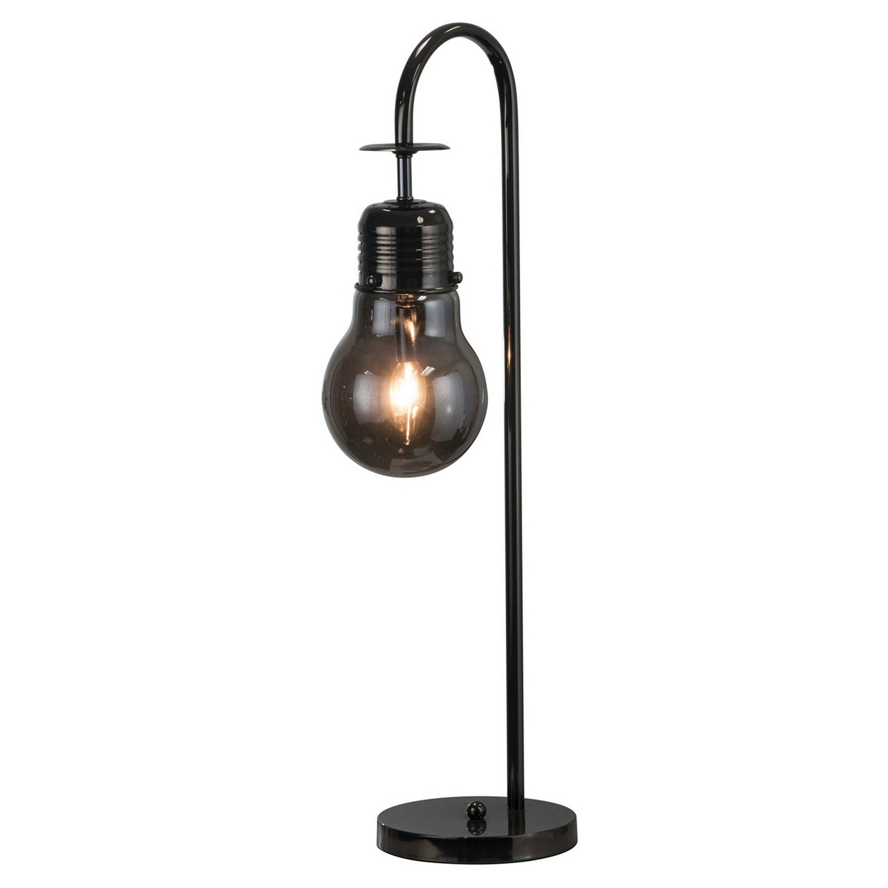 30 Inch Arc Table Lamp, Glass Bulb Shaped Shade, Metal, Black Nickel -Saltoro Sherpi