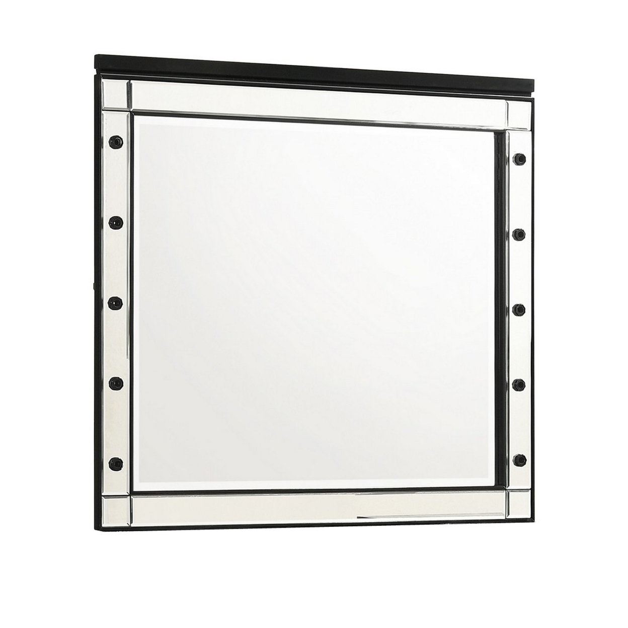 Lee 37 X 40 Vanity Mirror, 10 Light Bulb Sockets, Modern Black Wood Frame -Saltoro Sherpi