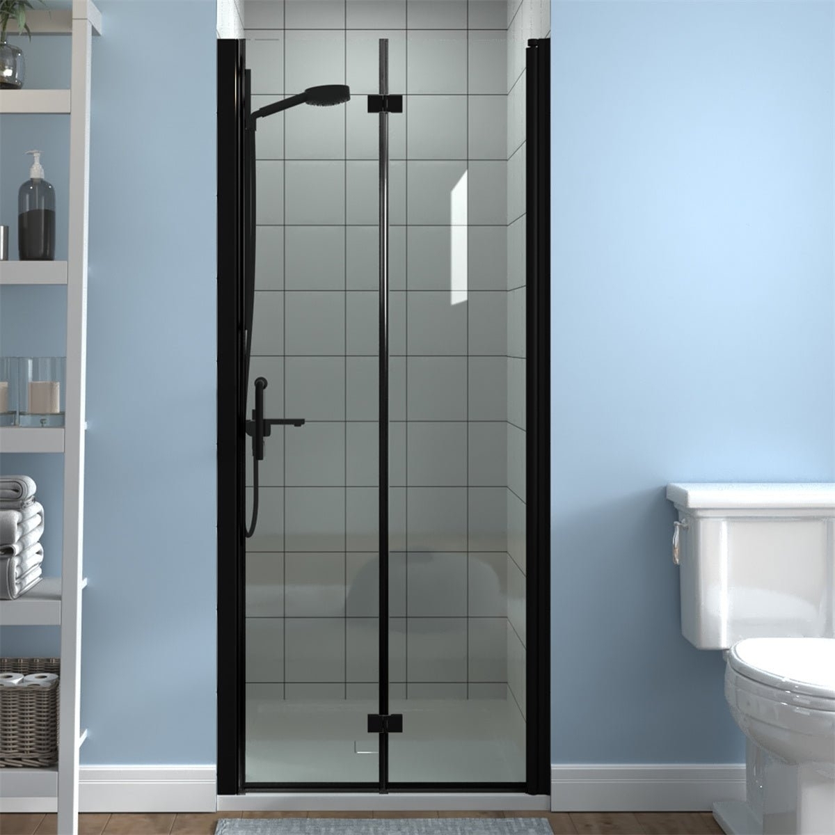 Adapt 32-33 1.5 W X 72 H Semi-Frameless Hinged Bi-Fold Folding Shower Door In Matte Black
