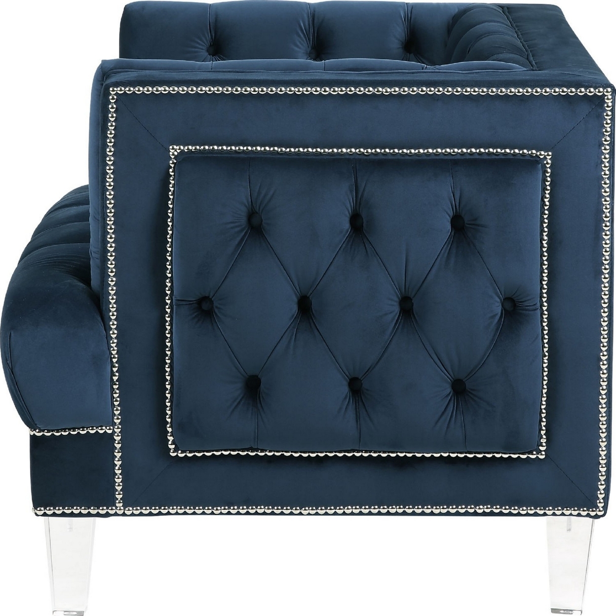 Velvet Upholstered Chair With Tufted Details And Acrylic Legs, Blue- Saltoro Sherpi