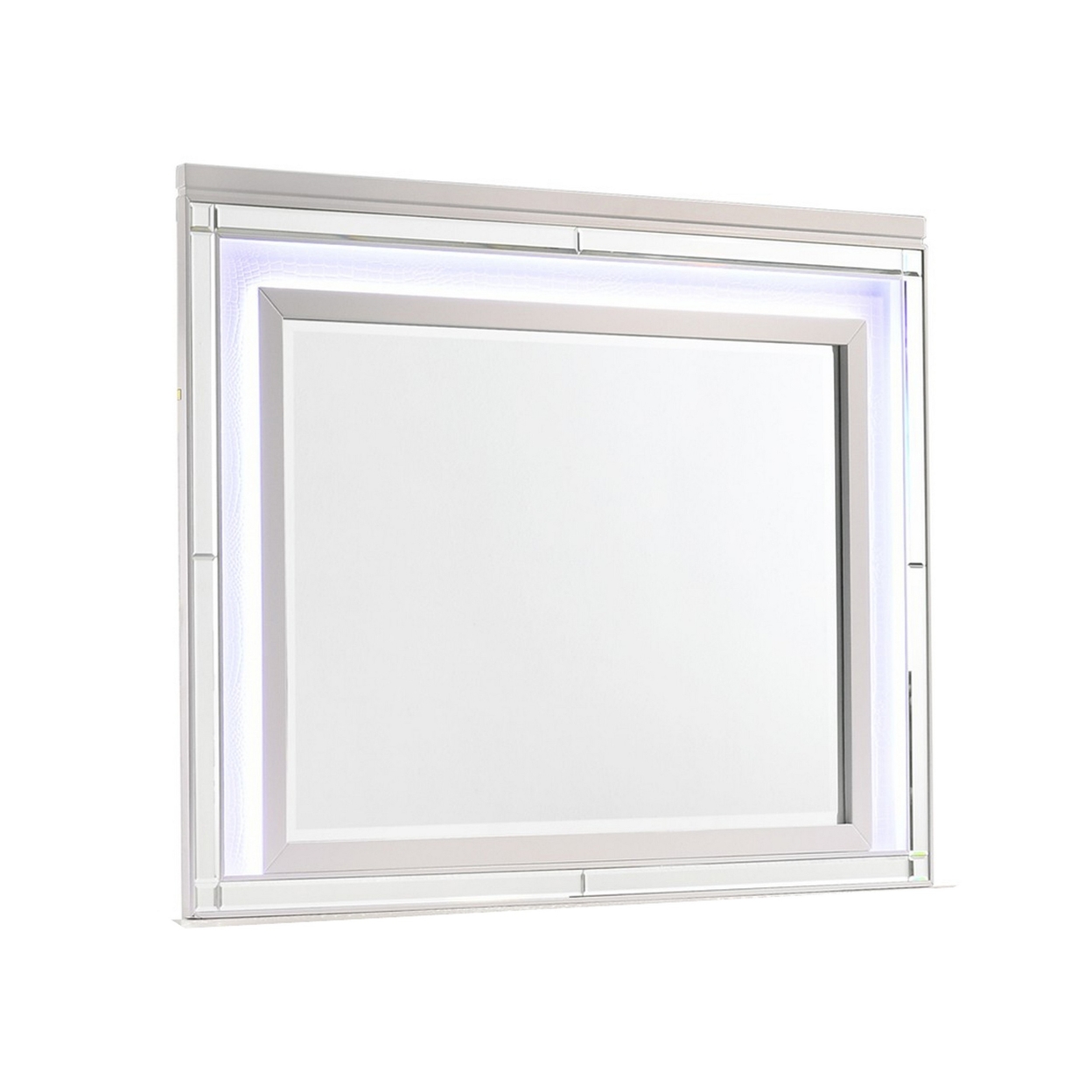 Lee 38 X 50 Dresser Mirror, Modern LED Light Trim, White Hardwood Frame -Saltoro Sherpi