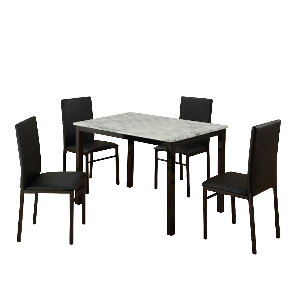 Riley 5 Piece Dining Table Set, Wood, 4 Chairs, White Fabric Upholstery -Saltoro Sherpi