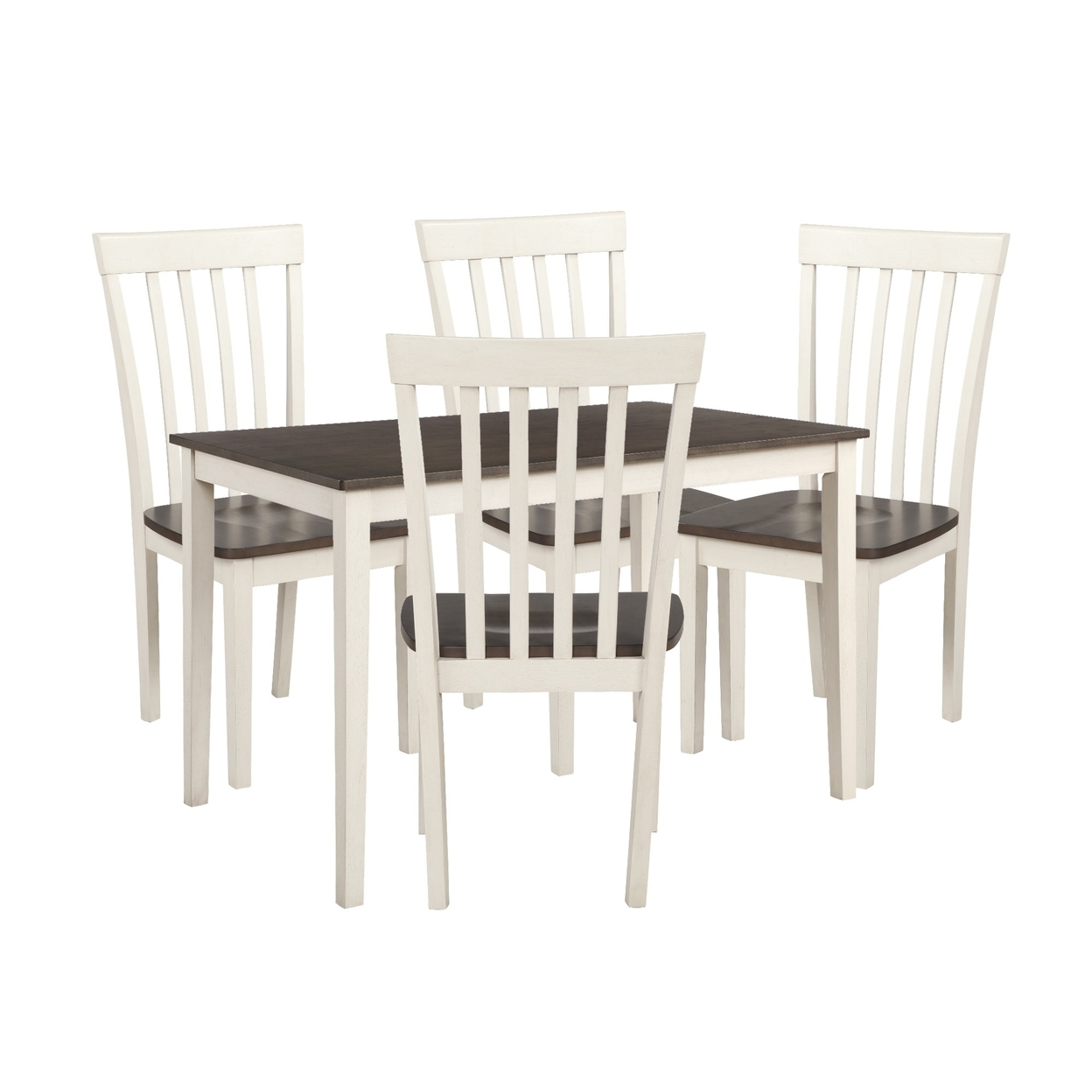 5 Piece Dining Table Set With 4 Chairs, Wood Frame, White And Grayish Brown -Saltoro Sherpi