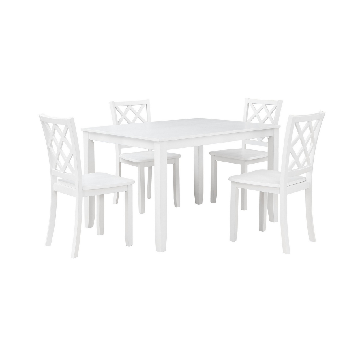 Ava 21 Inch Dining Chair Set Of 2, Lattice Back, White Rubberwood Frame -Saltoro Sherpi