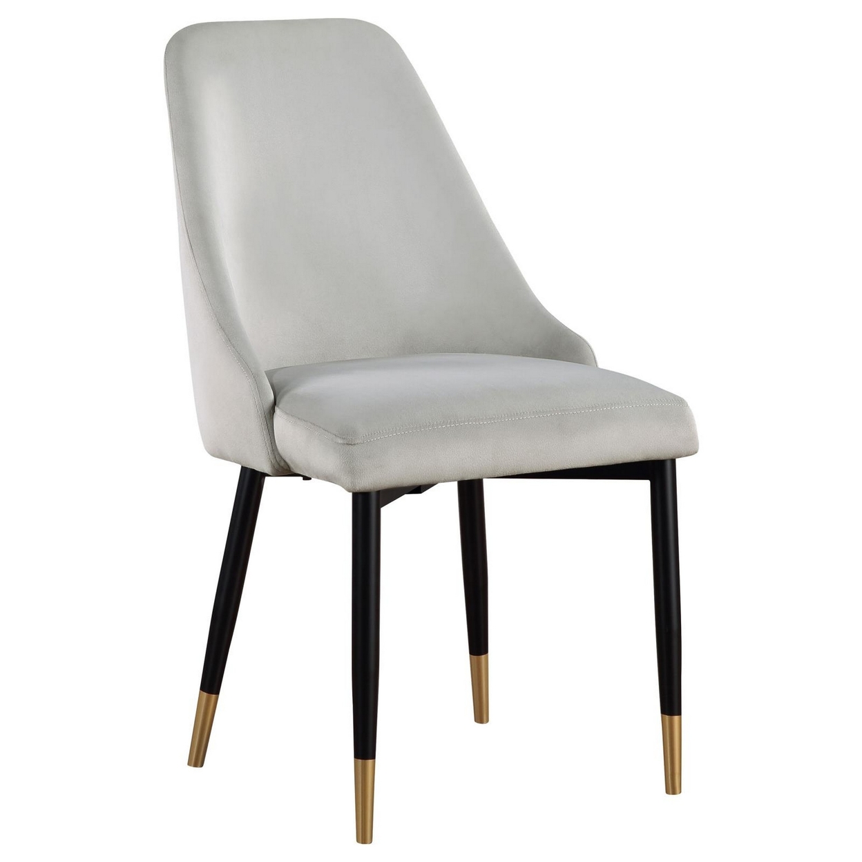 24 Inch Dining Chair, Set Of 2, Light Gray Velvet, Tall Curved Back, Brass -Saltoro Sherpi