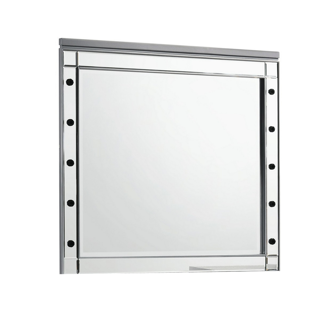 Lee 37 X 40 Vanity Mirror, 10 Light Bulb Sockets, Modern Silver Wood Frame -Saltoro Sherpi