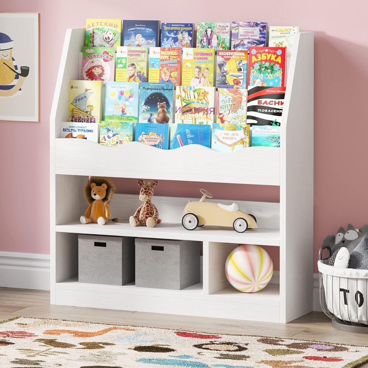 Tribesigns Childrens Bookcase, White Kid's Bookshelf With Toys Storage Organizer, Children Bookshelf