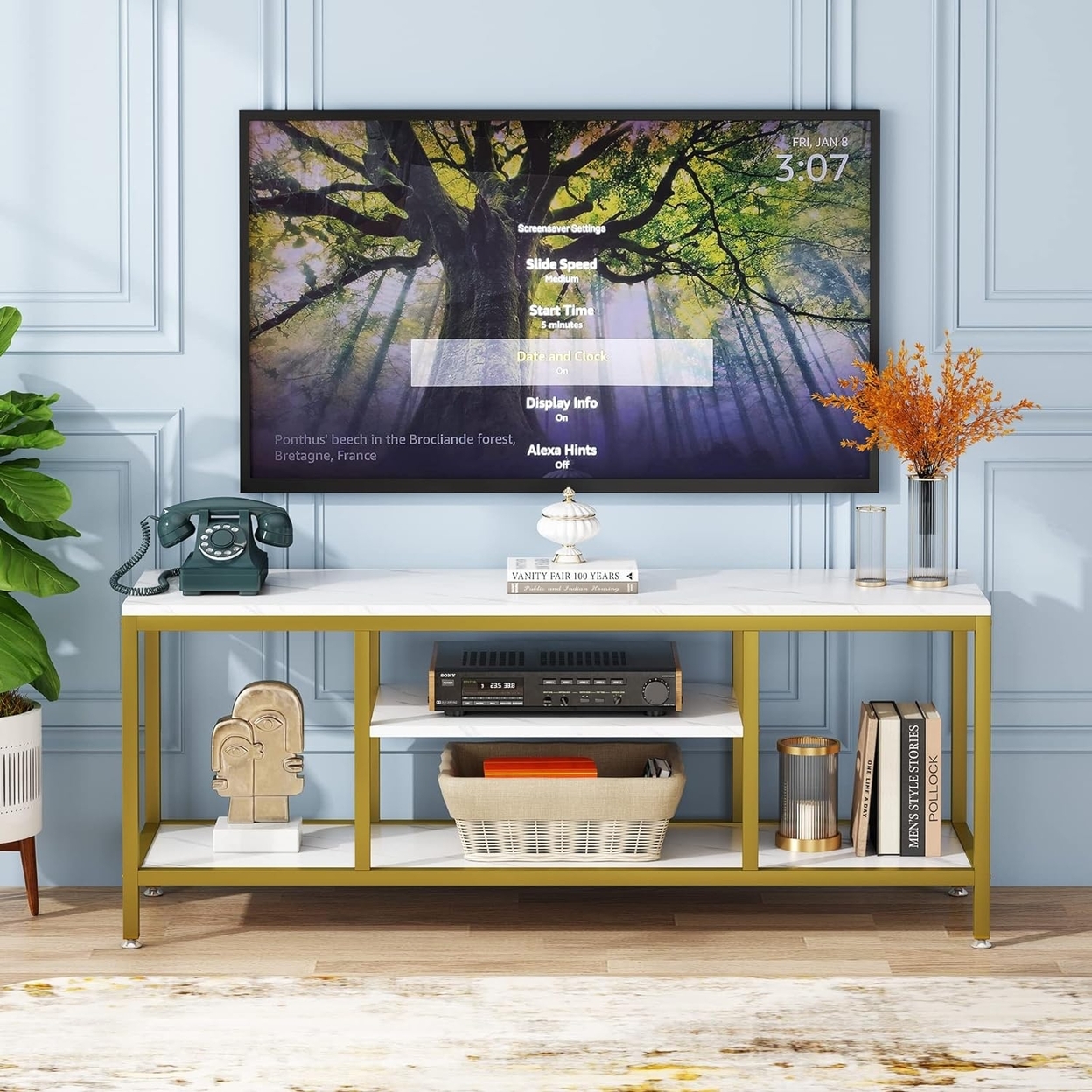 Tribesigns TV Stand For 65 TV, 59 Modern TV Console Table With Open Storage Shelves, 3 Tier Entertainment Center TV Cabinet