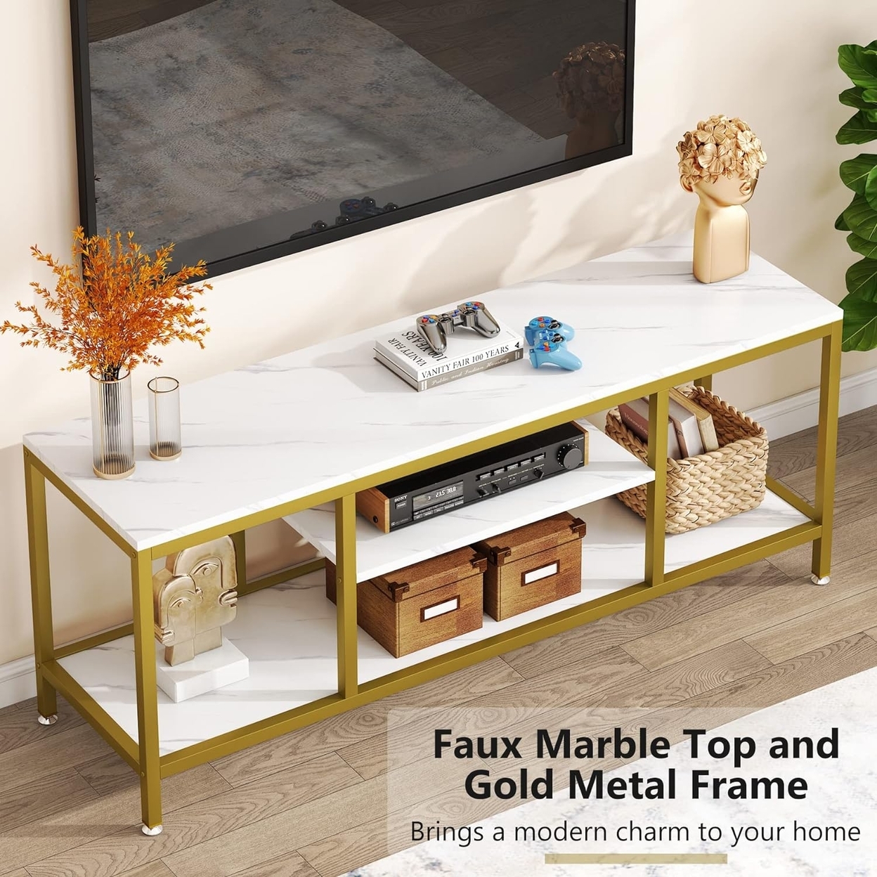 Tribesigns TV Stand For 65 TV, 59 Modern TV Console Table With Open Storage Shelves, 3 Tier Entertainment Center TV Cabinet