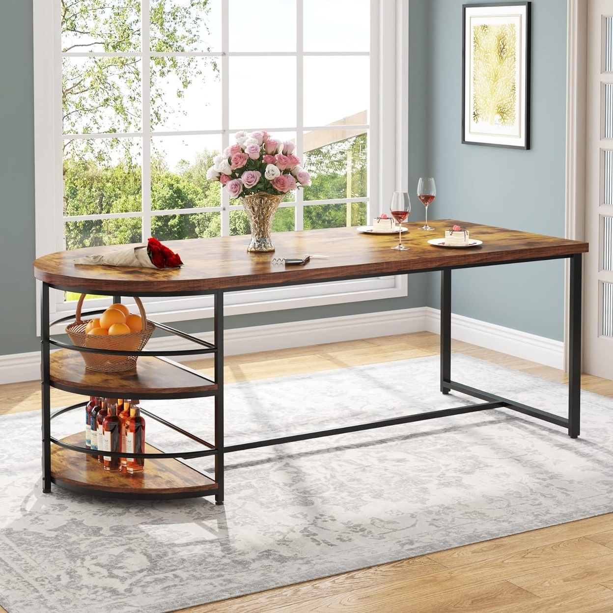 Tribesigns Dining Table For 4 With Storage Shelf, 3-Tiers Wood Kitchen Table 70.9 Long Dinner Table With Metal Frame