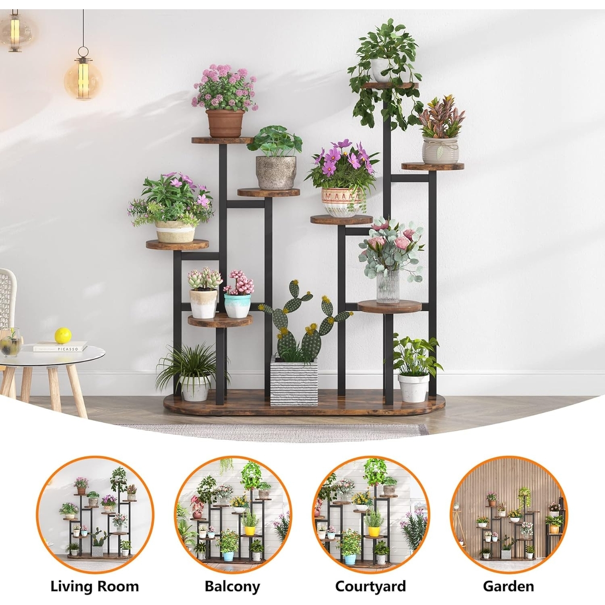 Tribesigns Plant Stand Indoor, Multi-Tiered 11 Potted Plant Shelf Flower Stands, Tall Plant Rack Display Holder Planter Organizer - Rustic B