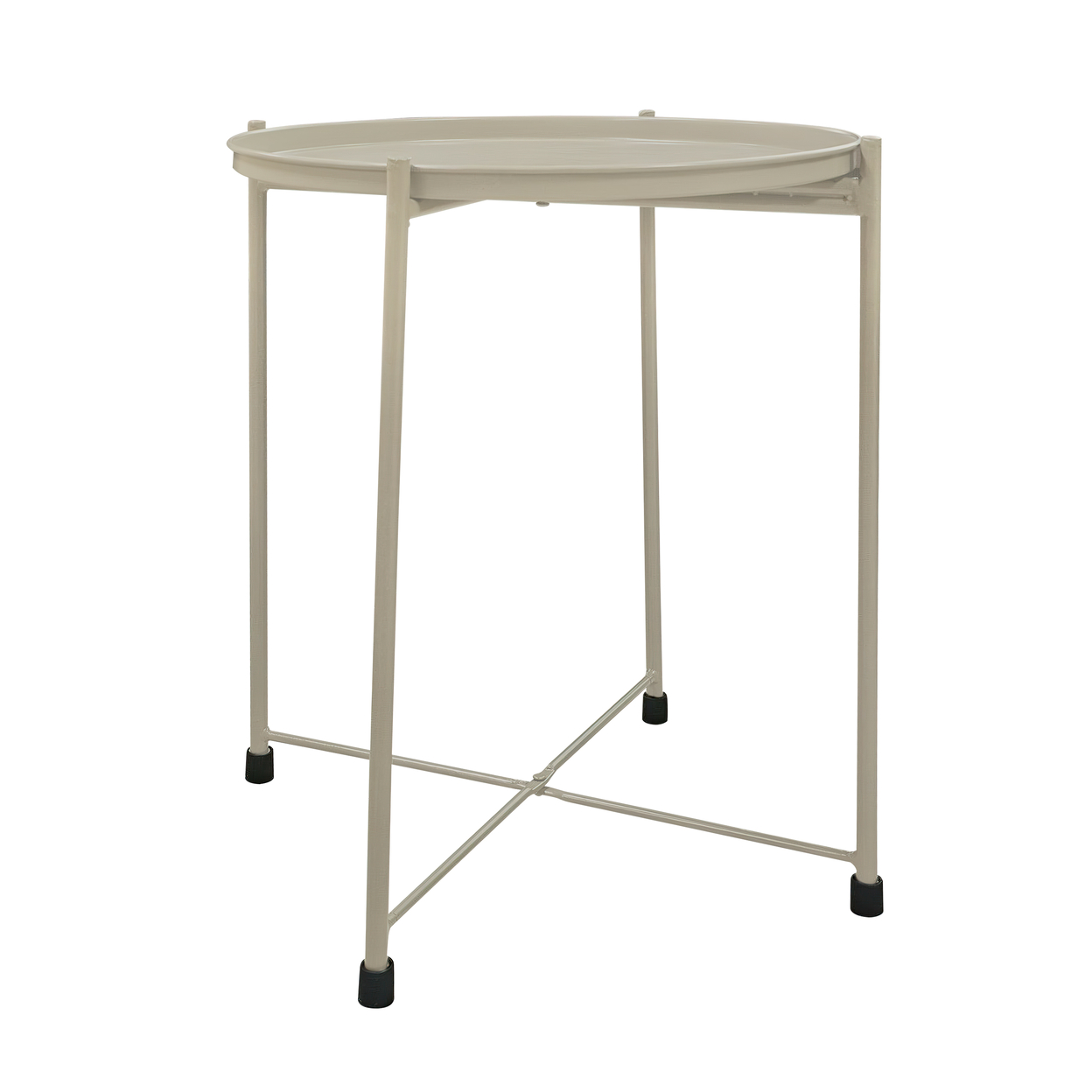 18 Inch Modern Side End Table, Round Metal Tray Top, Foldable Legs, Beige - Saltoro Sherpi