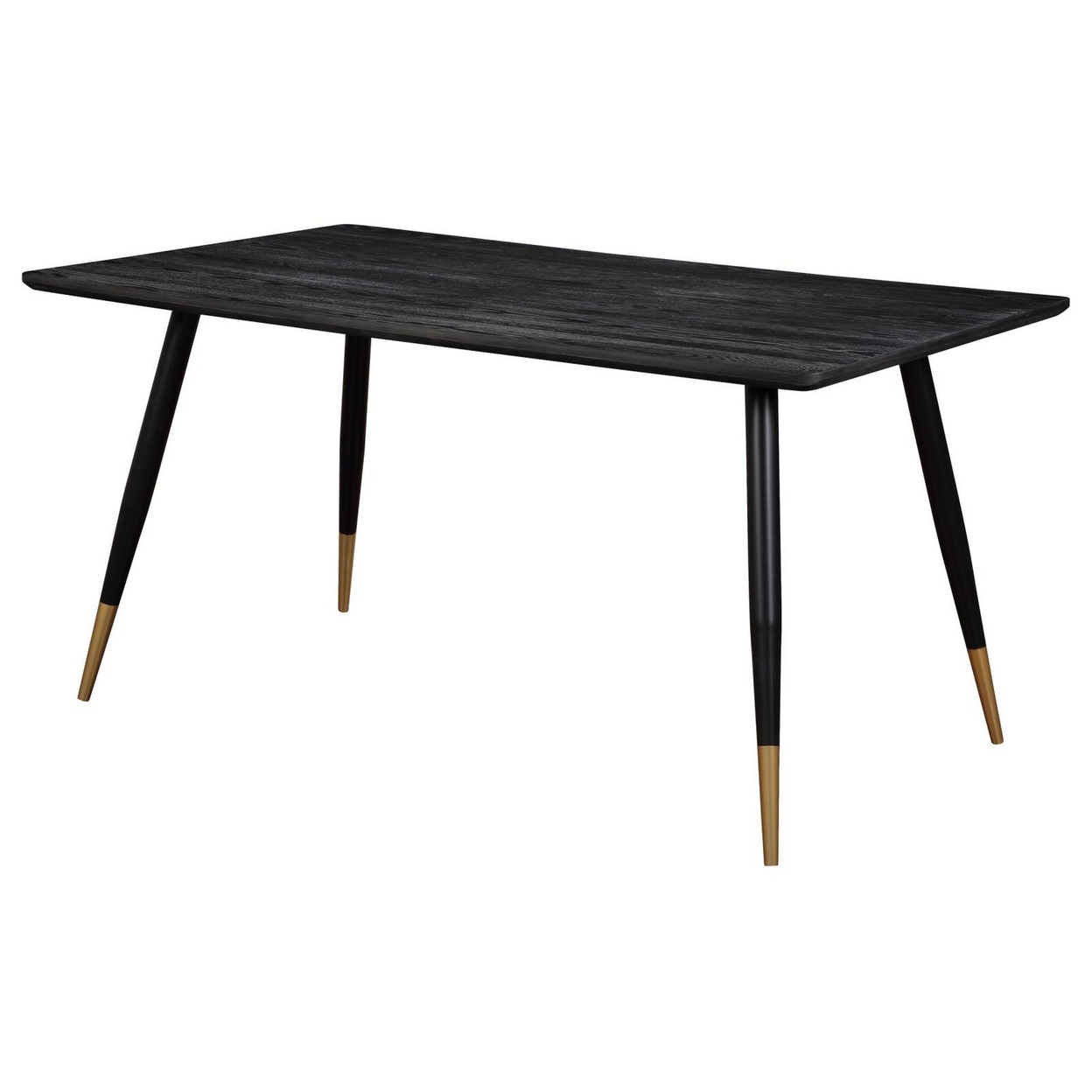 60 Inch Dining Table, MDF Tabletop, Rounded Metal Legs, Brass Accents -Saltoro Sherpi