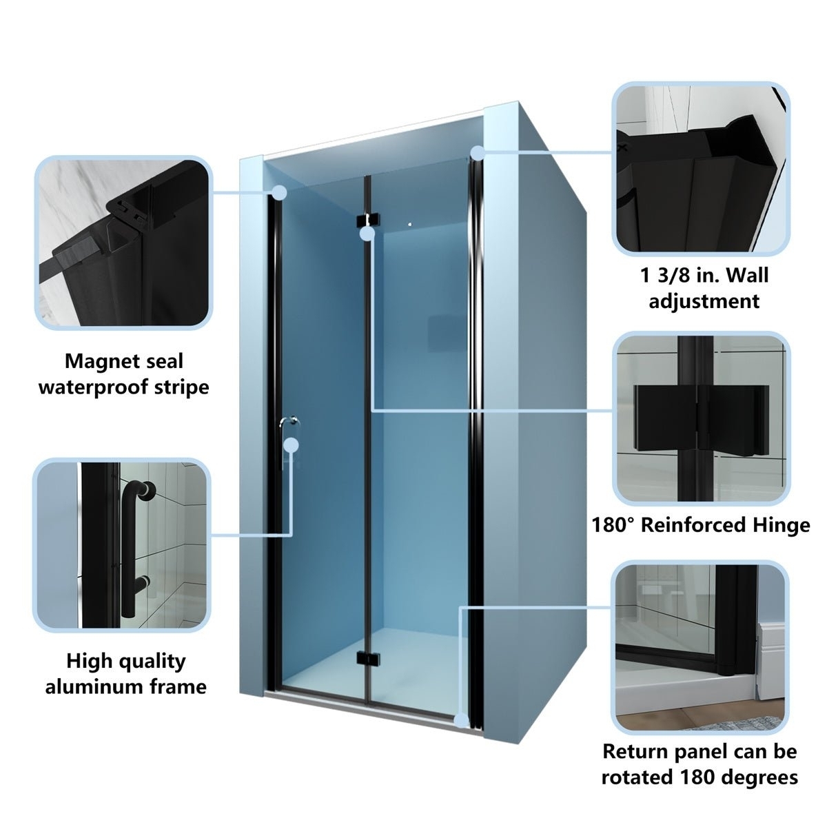 Adapt 32-33 1.5 W X 72 H Semi-Frameless Hinged Bi-Fold Folding Shower Door In Matte Black