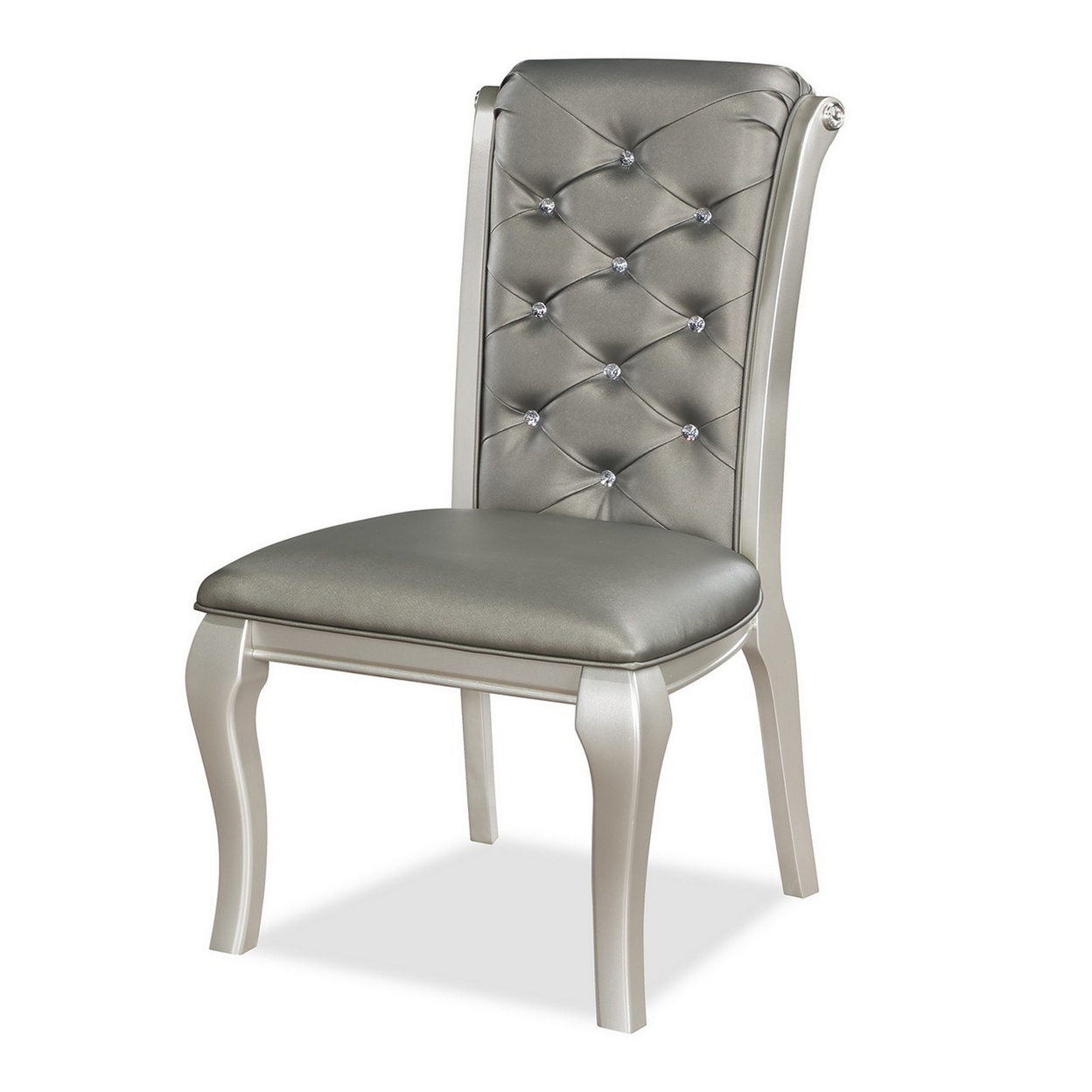 Harrison 20 Inch Side Chair Set Of 2, Classic Tufted Faux Leather, Gray -Saltoro Sherpi