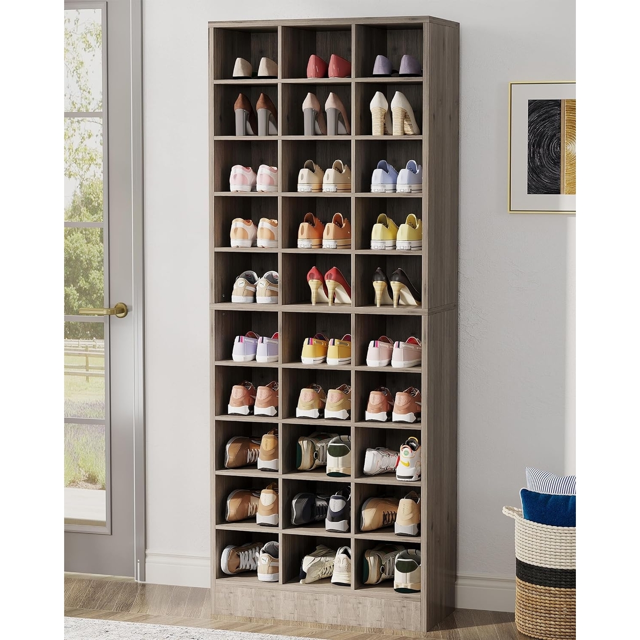 Tribesigns 10-Tier Shoe Storage Cabinet, Wooden Shoe Rack With 30 Cubbies, Freestanding Tall Entryway Shoe Organizer - Gray