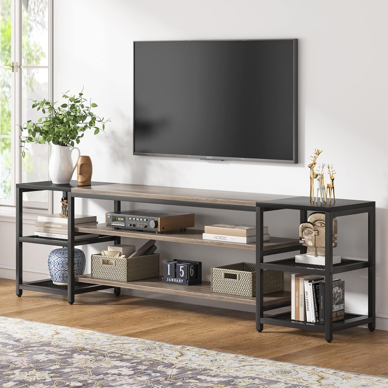 Tribesigns 78 TV Stand For TVs Up To 85, Media Entertainment Center Console Table, Industrial 3-Tier TV Console Table With Storage Shelves