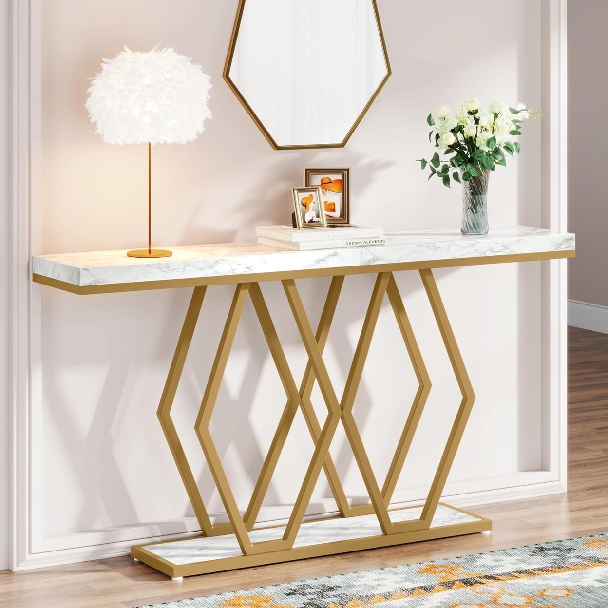 Tribesigns Console Table For Entryway Living Room, 55 Gold Entryway Table Modern Accent Table