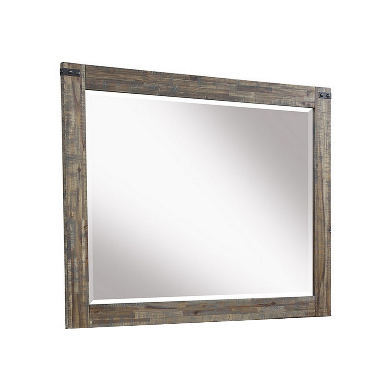 Galle 38 X 50 Dresser Mirror, Rectangular, Metal Accents, Walnut Brown Wood -Saltoro Sherpi
