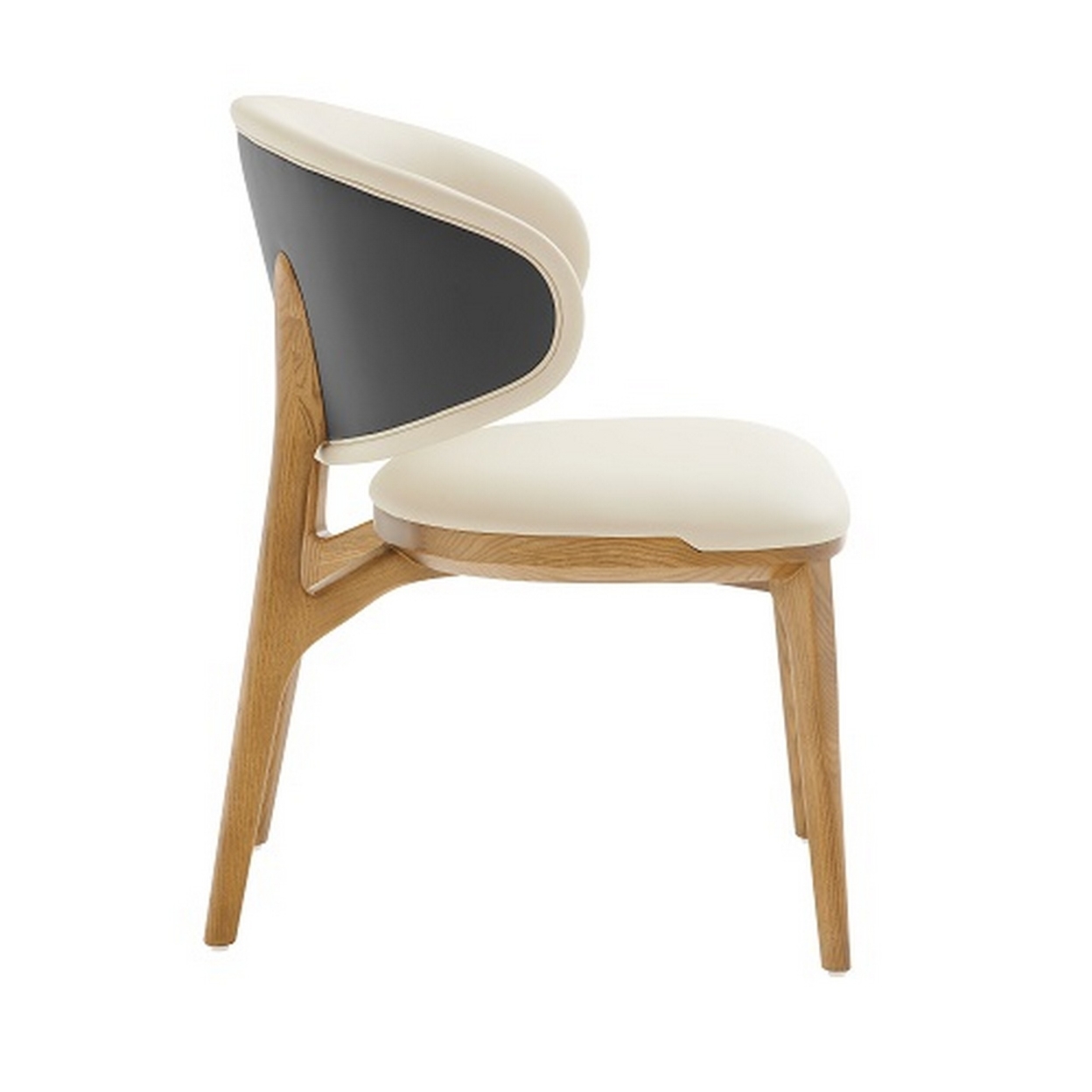Cid 22 Inch Dining Chair, Curved Backrest, Vegan Faux Leather, Cream Fabric- Saltoro Sherpi
