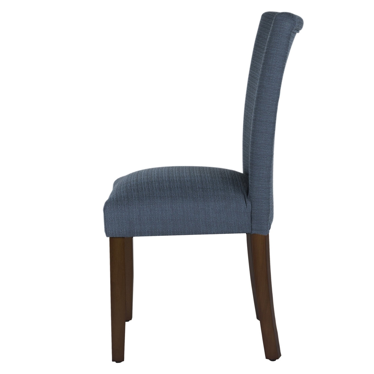 Fabric Upholstered Wooden Parson Dining Chair With Splayed Back, Navy Blue And Brown- Saltoro Sherpi