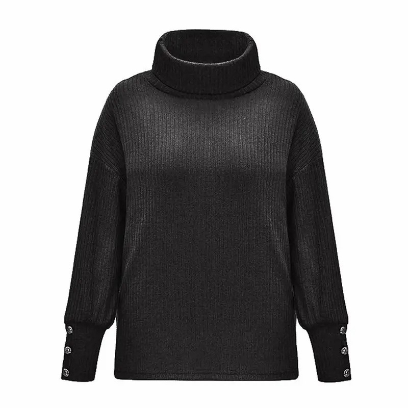Women's Fashion Casual Long Sleeve Turtleneck Tops Autumn Winter Pullovers Knitted Ladies Loose Tops Knitted Sweater - Black, XXL