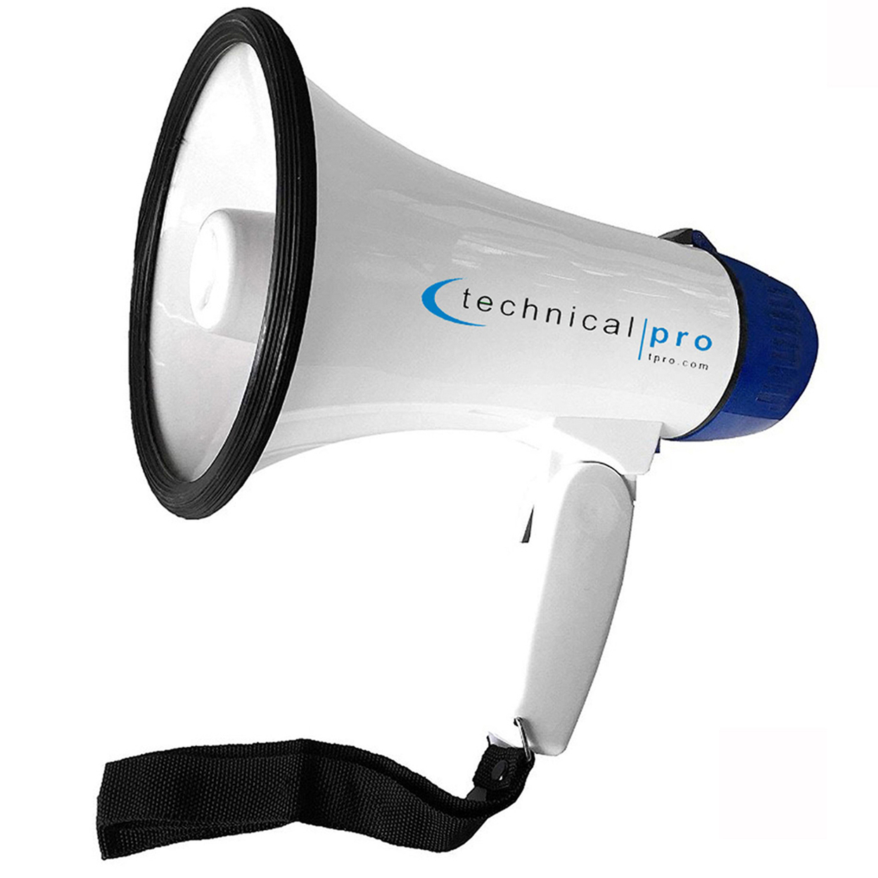 Technical Pro 20 Watts Lightweight Portable 300M Range White And Blue Megaphone Bullhorn With Strap, Siren, And Volume Control