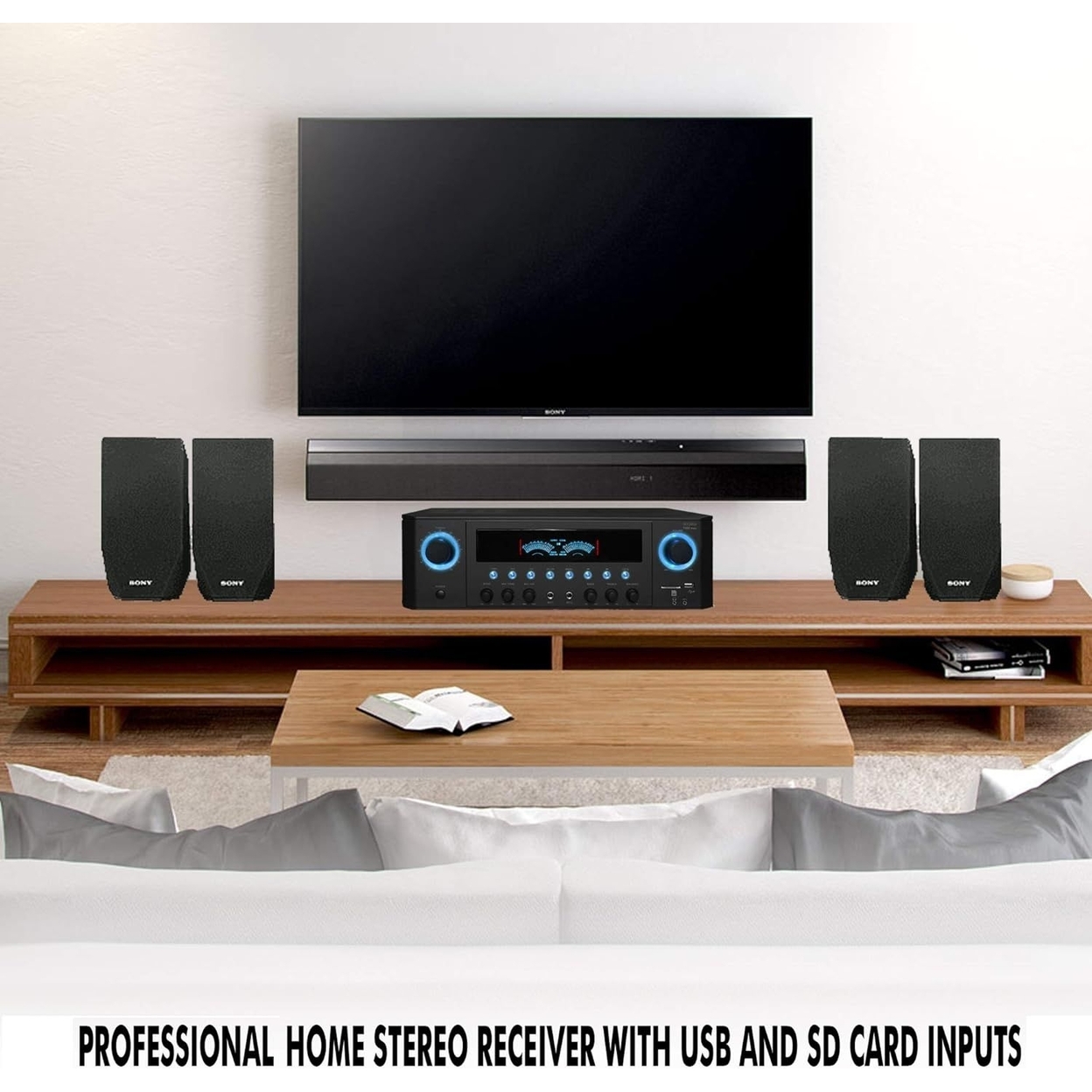 Technical Pro 1000W Professional Home Stereo Receiver W/ USB & SD Card Inputs + 2 Pairs Of 5.25 Ceiling Wall Mount Frame-less Speakers