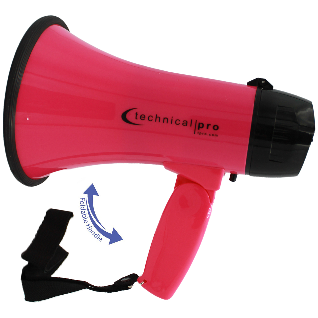 Technical Pro Lightweight Portable 20 Watts Pink And Black 300M Range Megaphone Bullhorn With Strap, Siren, And Volume Control