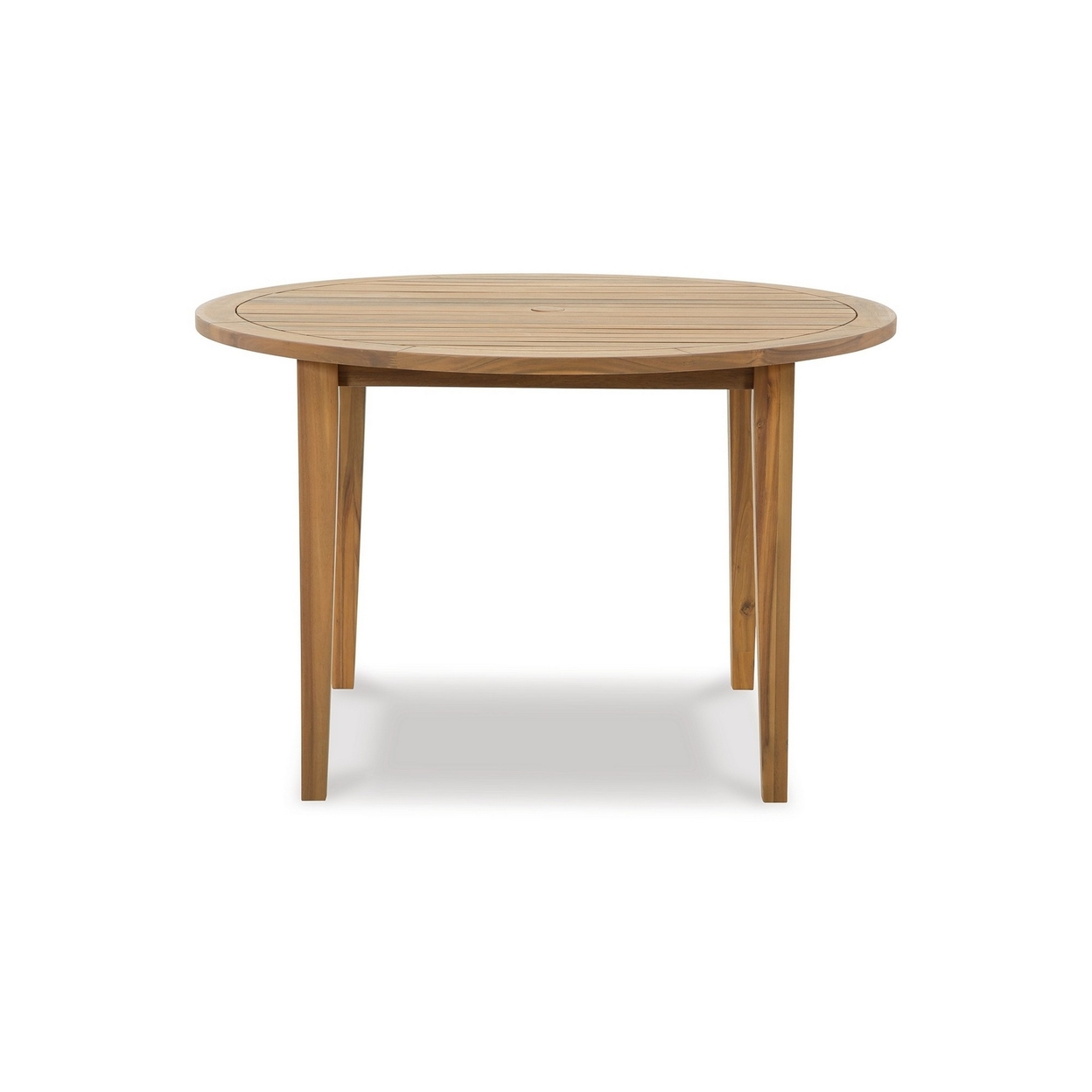 Ita 46 Inch Round Dining Table, Slatted Wood Tabletop, Brown Acacia Frame- Saltoro Sherpi