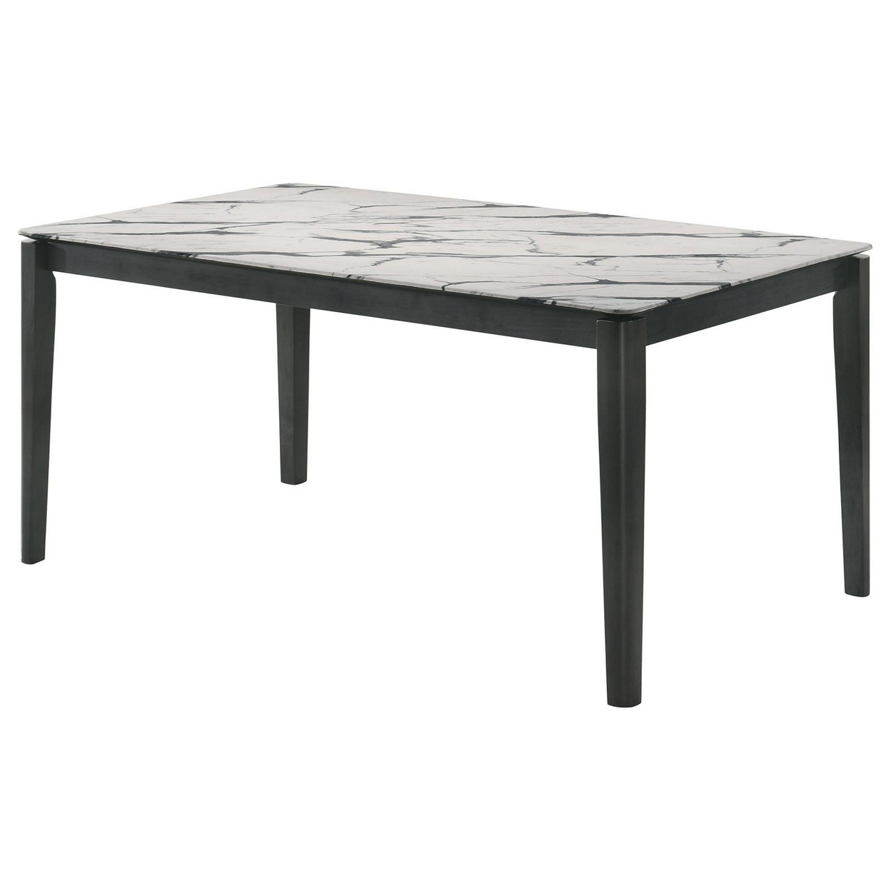 Abi 63 Inch Dining Table, 6 Seater, Beveled Top, Faux Marble Finish, Gray -Saltoro Sherpi