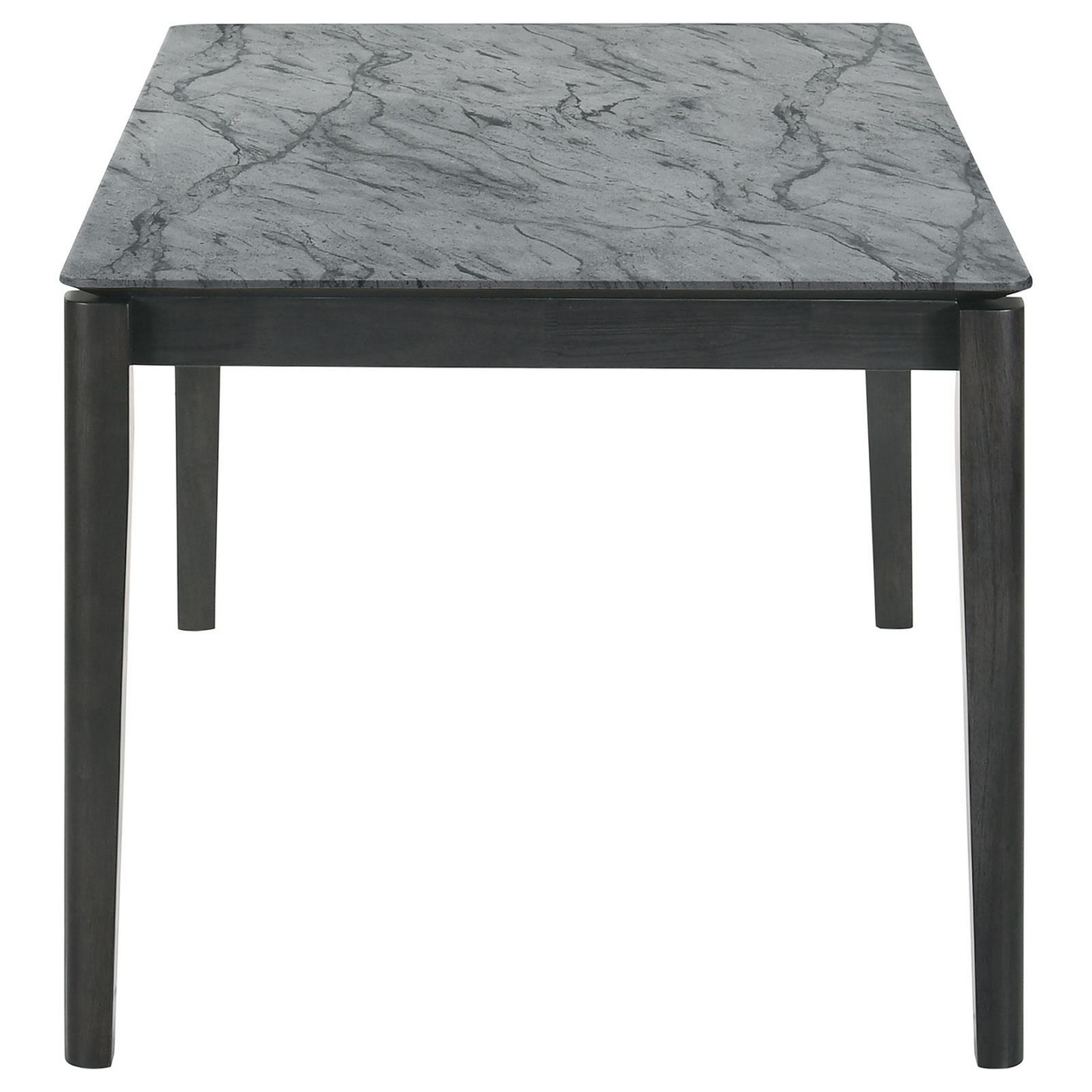 Abi 63 Inch Dining Table, Beveled Top, Faux Marble Finish, Charcoal -Saltoro Sherpi