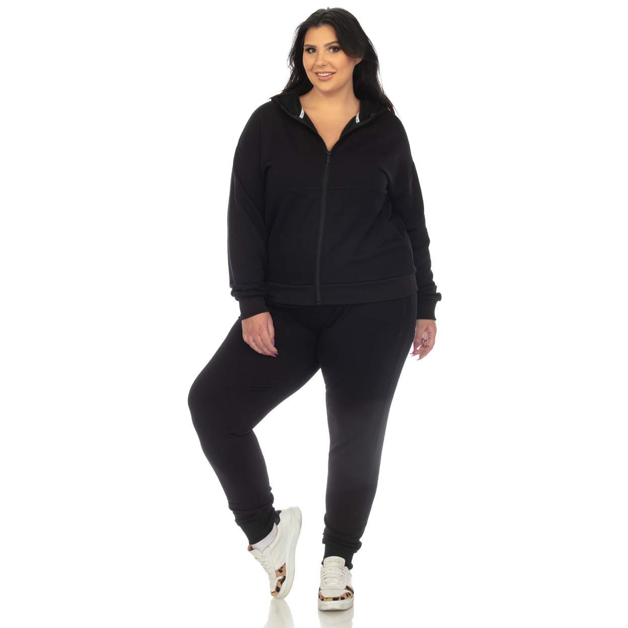 White Mark Women's 2-PC Fleece Sweatsuit Set - Black, 1x