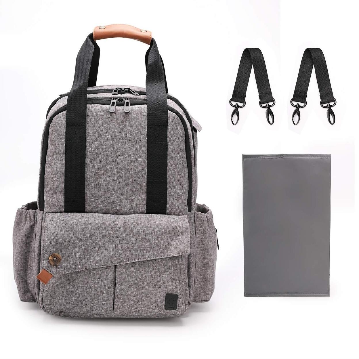 Ferlin Backpack Diaper Bag Gray Unisex With Top Handle Stroller Straps DB0723-2